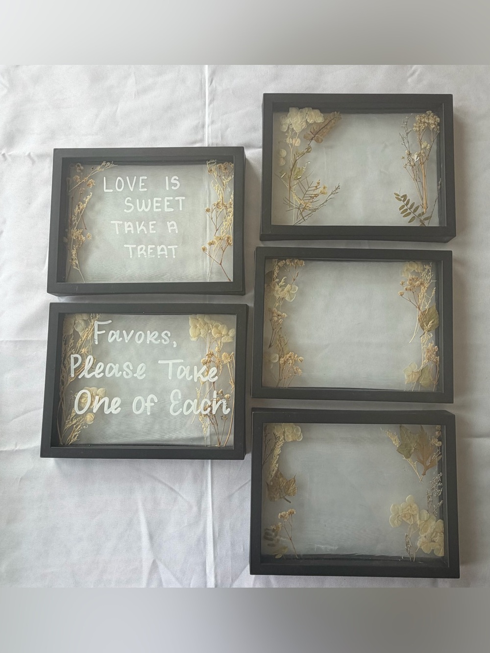 Lot of 5 black picture frames‎ with dried flowers wedding party decor